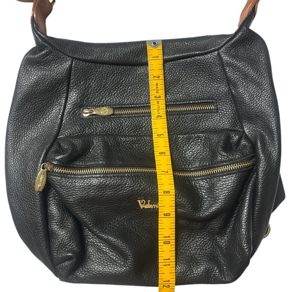 Valentina Italian Leather Black and Brown Convertible Strap Shoulder Bag - Picture 10 of 11